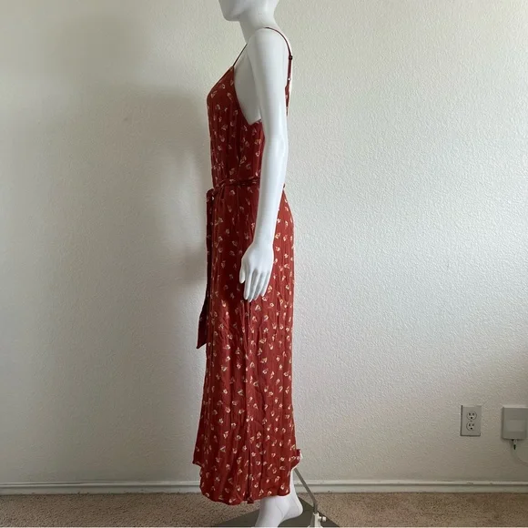 Billabong Size Large Shake It Again Orange Floral Wide Leg Belted Jumpsuit - Picture 6 of 13